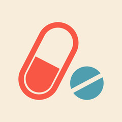 Medical pill flat icon. Medication vector sign