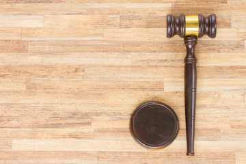 Fototapeta premium Wooden Law Gavel, copy space on wooden table