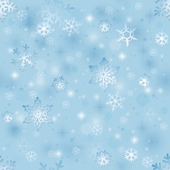 Fototapeta na wymiar Blue seamless winter background with snowflakes