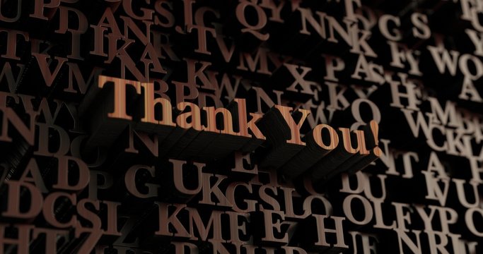 Thank You! - Wooden 3D rendered letters/message.  Can be used for an online banner ad or a print postcard.