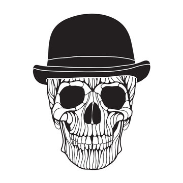 Vector hand drawn skull illustration. Dandy style skull for Halloween, Day of the dead t-shirt, poster design.