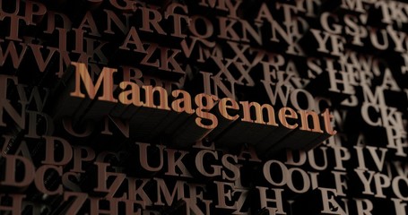 Management - Wooden 3D rendered letters/message.  Can be used for an online banner ad or a print postcard.