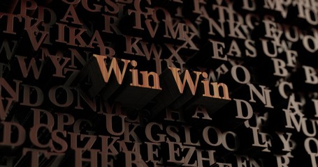 Win Win - Wooden 3D rendered letters/message.  Can be used for an online banner ad or a print postcard.