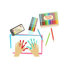 Child Painting With Palms Illustration  Only Hands Visible From Above