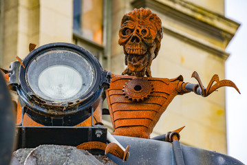 rusty steampunk figure at oamaru, new zealand