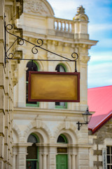 old sign in historical center of oamaru, new zealand