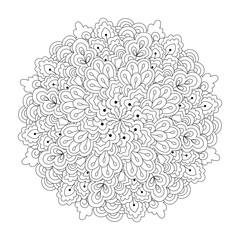 Round element for coloring book. Black and white floral pattern. Vector illustration.