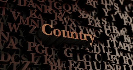 Country - Wooden 3D rendered letters/message.  Can be used for an online banner ad or a print postcard.