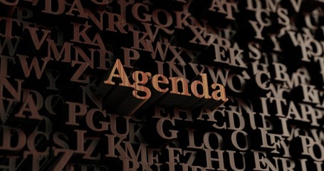 Agenda - Wooden 3D rendered letters/message.  Can be used for an online banner ad or a print postcard.