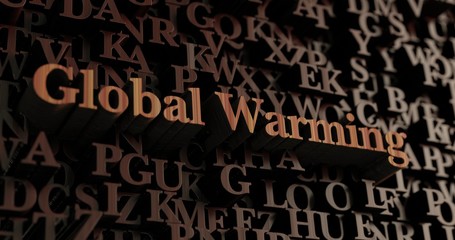 Global Warming - Wooden 3D rendered letters/message.  Can be used for an online banner ad or a print postcard.