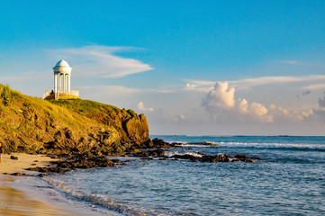 caribbean beach with pagoda at sunrise