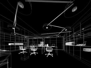 sketch design of interior office, wire frame 
