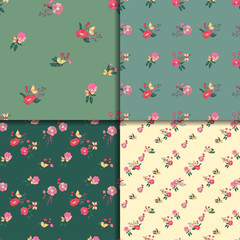 Fototapeta premium Seamless Vintage Wildflowers Pattern Set