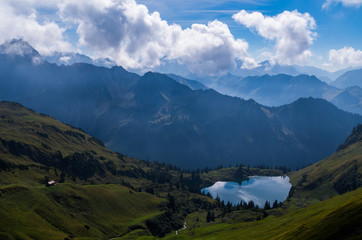 Fototapeta na wymiar Lake Seealpsee in the Allgau Alps above of Oberstdorf, Germany.
