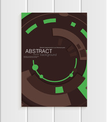 Vector brochure in abstract style with green shapes on brown background