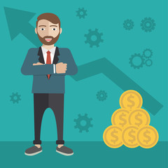 Successful business man with business growing graph