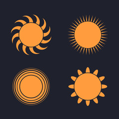 Abstract sun icons collection. Isolated on black background. Vector illustration, eps 8.
