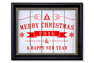 Merry Christmas 2016 – Rustic wooden frame with christmas greetings