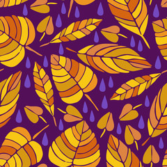 Cute hand drawn fall Leaves ornament. Colorful Vector seamless pattern.