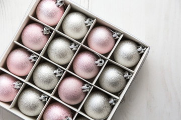 Christmas baubles decoration in a box