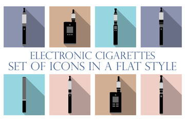 Electronic cigarette. Electronic cigarette flat icons. Types vaporizers. Set vector icons.