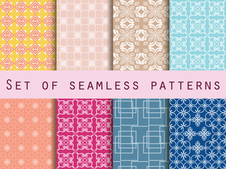 Set of seamless patterns. Baroque seamless pattern. Classic designs. Vector iilustration.