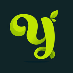 Fototapeta premium Y letter logo with green leaves.