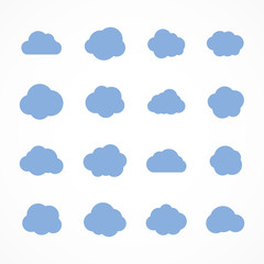 Collection of stylized fluffy cloud silhouettes. Isolated on white background. Vector illustration, eps 8.
