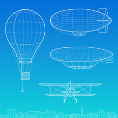 Naklejka premium Airships, airplane and air ballon