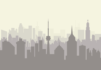 Foggy city skyline