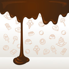 Fototapety  Roztopiona czekolada tło z ikonami deserów