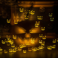 Blurred background Orange pumpkin lanterns for Halloween.