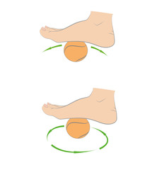 Foot massage tennis ball. medical advice. vector illustration.