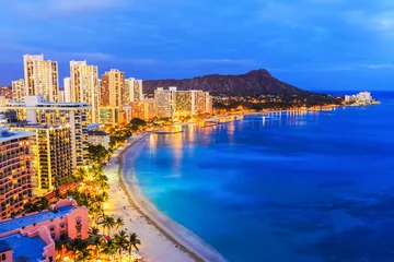 Fototapete Rund Honolulu, Hawaii. Skyline of Honolulu, Diamond Head & Waikiki Beach. © SCStock