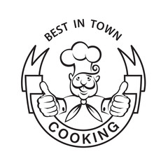 monochrome image of chef with ribbon