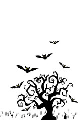 Halloween tree and flying bats.  Greeting card, invitation and poster template