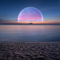 Zelfklevend Fotobehang Idyllic fantasy scenery with ocean and planet on horizon © rasica