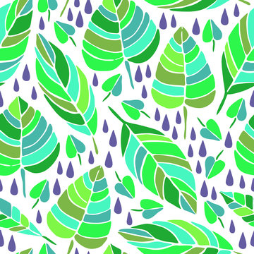 Cute hand drawn fall Leaves ornament. Colorful Vector seamless pattern.