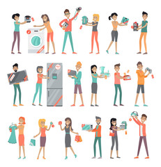 Fototapeta premium Set of Peoples on Electronics Store Sale Vector