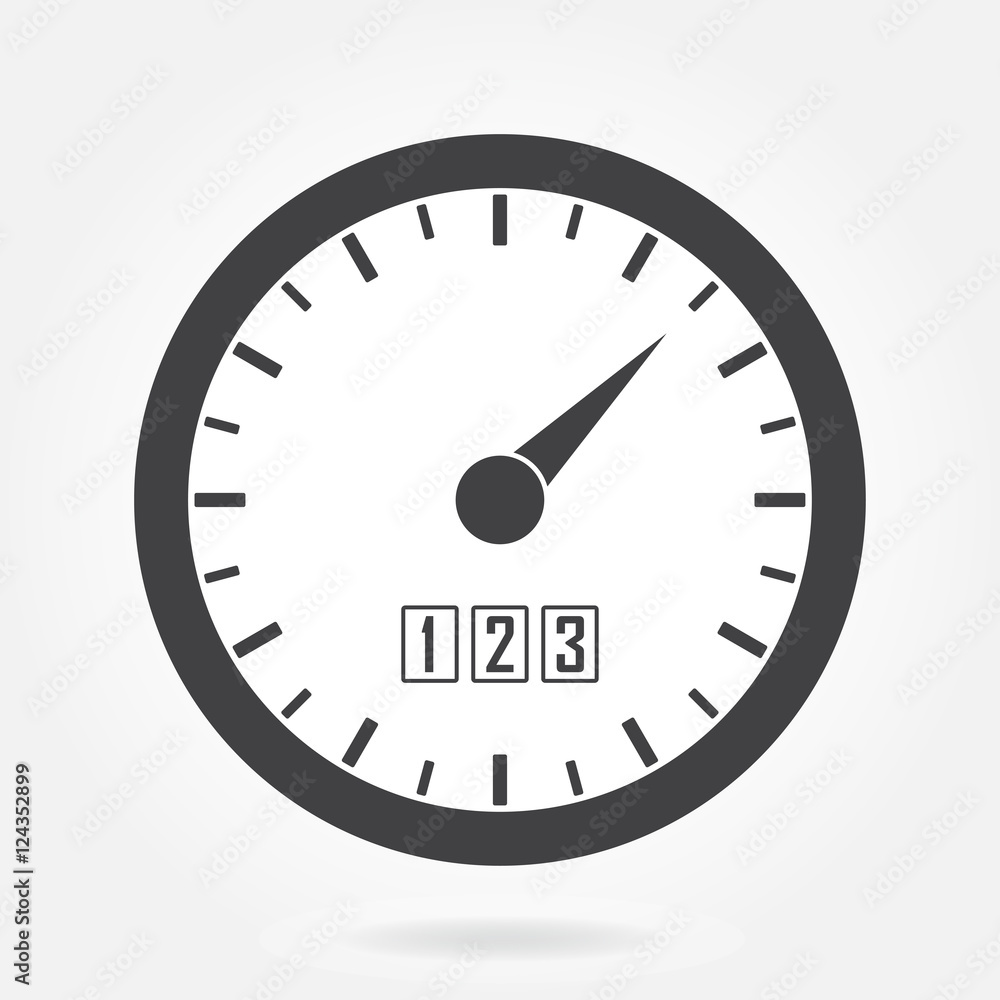 Poster speedometer icon or sign with arrow. infographic gauge element. vector symbol. black tachometer isol