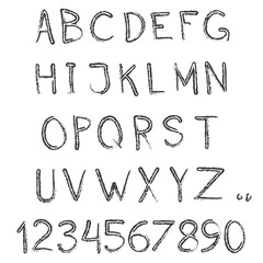 Alphabet. Hand drawn letters and numbers isolated on white background. Vector illustration. © metelsky25
