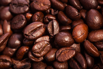 Closeup of heap roasted coffee  - ingredient of hot beverage. for background and texture
