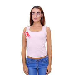 Obraz premium womans hand holding pink breast cancer awareness ribbon