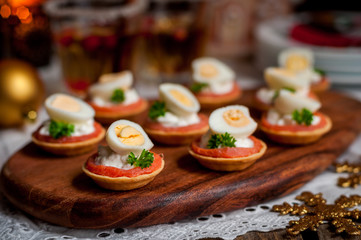 Fototapeta premium Little Tarts of Salmon, Cheese and Egg