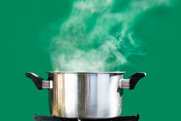 steam over cooking pot ,on green screen