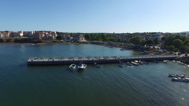 Fishing boats by the pier in Ahtopol, Bulgaria
