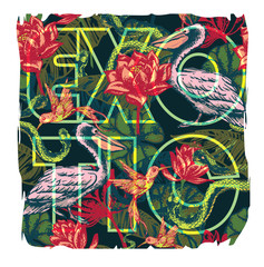 Tropical exotic print with slogan for t-shirt graphic and other