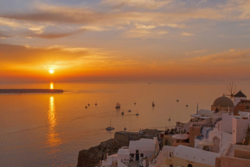 landscape with sunset in Oia on Santorini