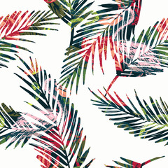 Fototapety  Egzotyczny wzór z abstrakcyjnymi liśćmi palmowymi i tropikalnym a
