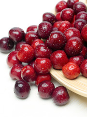 Macro a closeup of fresh cherries and sweet cherries